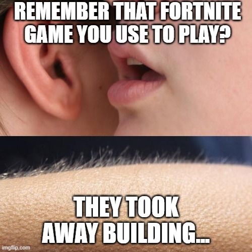 Fortnite | REMEMBER THAT FORTNITE GAME YOU USE TO PLAY? THEY TOOK AWAY BUILDING... | image tagged in whisper and goosebumps | made w/ Imgflip meme maker