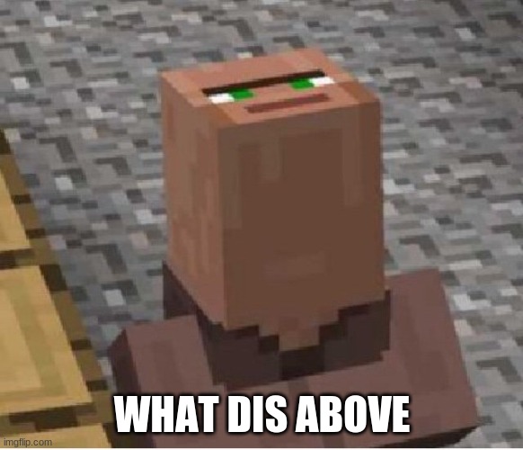 Minecraft Villager Looking Up | WHAT DIS ABOVE | image tagged in minecraft villager looking up | made w/ Imgflip meme maker