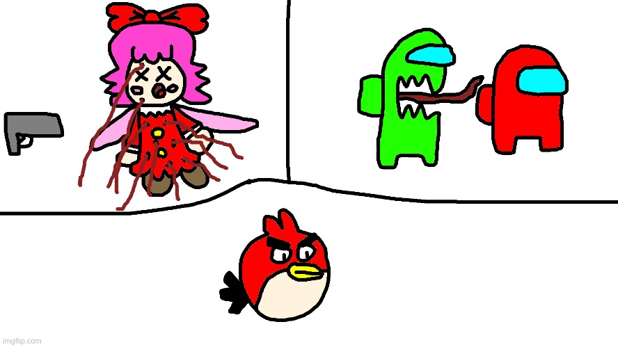 3 in 1 Drawing | image tagged in among us,angry birds,kirby,funny,cute,2022 | made w/ Imgflip meme maker