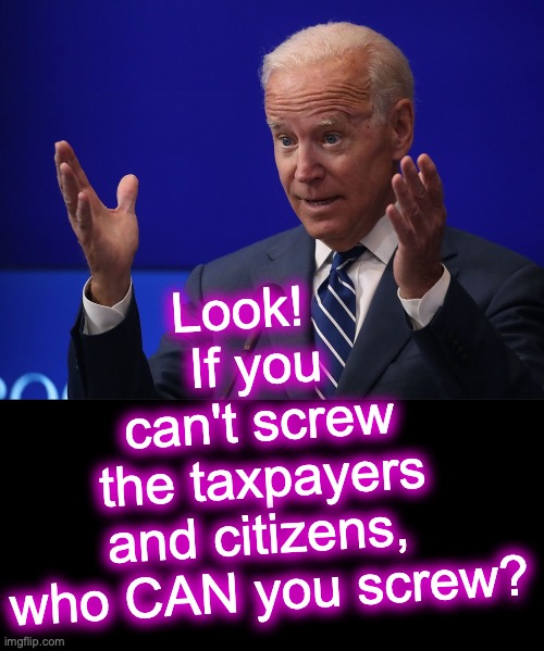 Look!  
If you can't screw the taxpayers and citizens, 

who CAN you screw? | image tagged in joe biden - hands up,black box | made w/ Imgflip meme maker