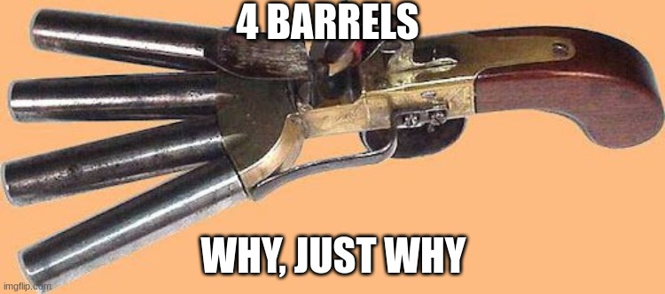 4 BARRELS; WHY, JUST WHY | made w/ Imgflip meme maker