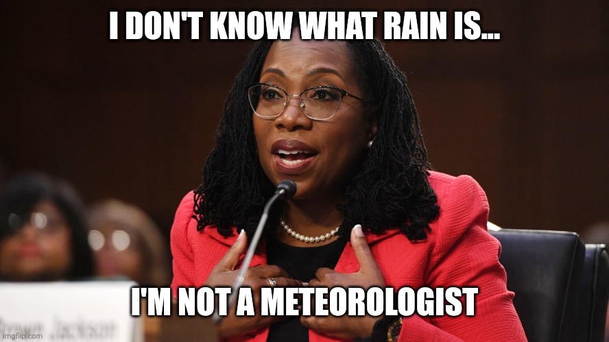 #KetanjiMemes | I DON'T KNOW WHAT RAIN IS... I'M NOT A METEOROLOGIST | image tagged in ketanji brown jackson | made w/ Imgflip meme maker