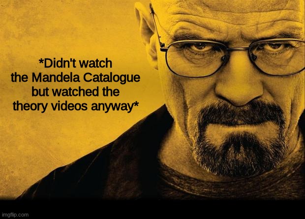 Breaking bad | *Didn't watch the Mandela Catalogue but watched the theory videos anyway* | image tagged in breaking bad | made w/ Imgflip meme maker