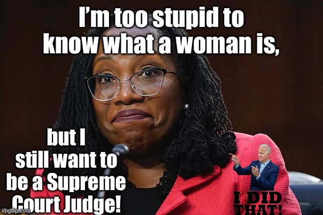 Joe searched a long time to find a liberal that dumb | I’m too stupid to know what a woman is, but I still want to be a Supreme Court Judge! | image tagged in supreme court,joe biden,woman | made w/ Imgflip meme maker