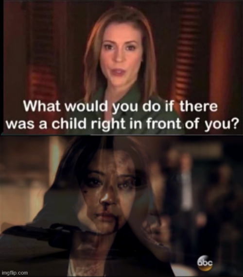 sorry for bringing up May's trauma | image tagged in what would you do if there was a child right in front of you,dark humor,marvel | made w/ Imgflip meme maker