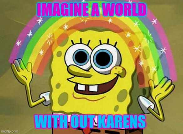 Imagination Spongebob Meme | IMAGINE A WORLD; WITH OUT KARENS | image tagged in memes,imagination spongebob | made w/ Imgflip meme maker