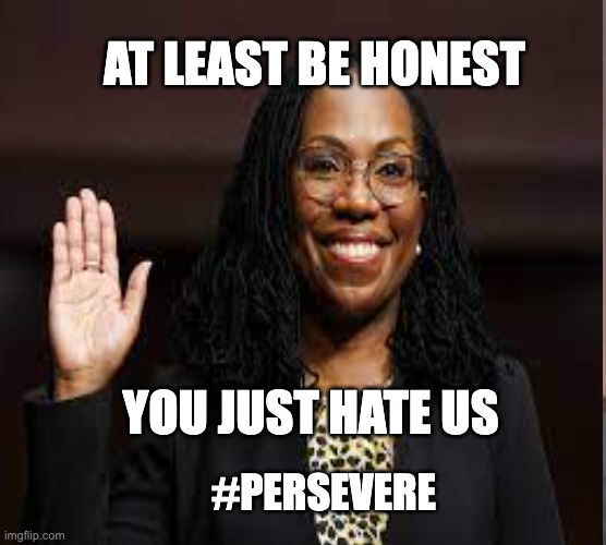 SCOTUS KBJ Nomination | AT LEAST BE HONEST; YOU JUST HATE US; #PERSEVERE | image tagged in perseverance,scotus,supreme court | made w/ Imgflip meme maker