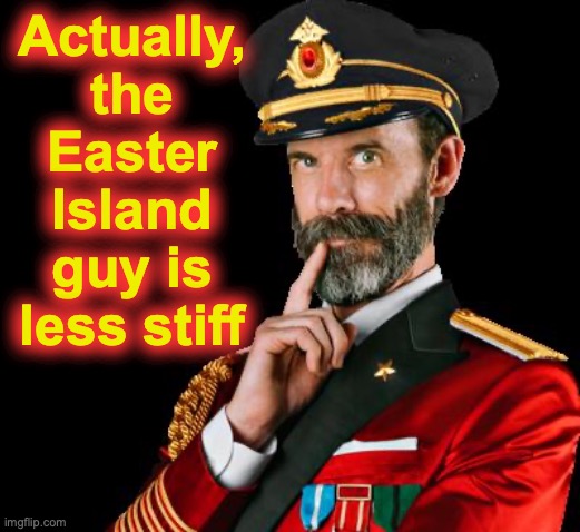 captain obvious | Actually, the Easter Island guy is less stiff | image tagged in captain obvious | made w/ Imgflip meme maker