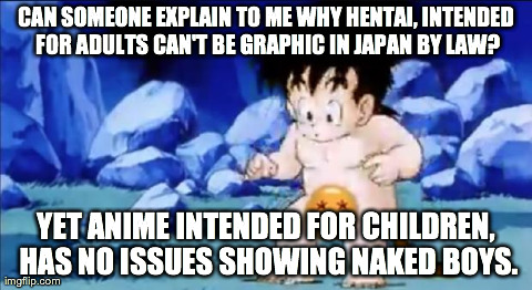Hentai vs Anime | CAN SOMEONE EXPLAIN TO ME WHY HENTAI, INTENDED FOR ADULTS CAN'T BE GRAPHIC IN JAPAN BY LAW? YET ANIME INTENDED FOR CHILDREN, HAS NO ISSUES S | image tagged in anime,hentai | made w/ Imgflip meme maker