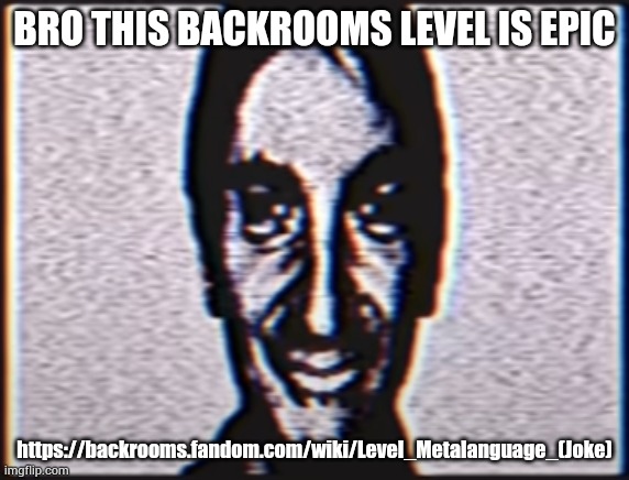 https://backrooms.fandom.com/wiki/Level_Metalanguage_(Joke) | BRO THIS BACKROOMS LEVEL IS EPIC; https://backrooms.fandom.com/wiki/Level_Metalanguage_(Joke) | image tagged in six | made w/ Imgflip meme maker