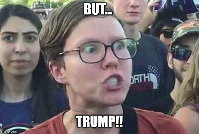 Triggered Liberal | BUT... TRUMP!! | image tagged in triggered liberal | made w/ Imgflip meme maker