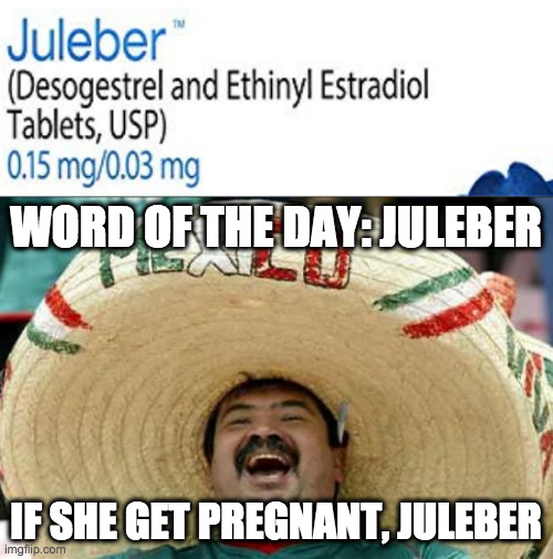 Juleber | WORD OF THE DAY: JULEBER; IF SHE GET PREGNANT, JULEBER | image tagged in mexican word of the day,juleber,pharmacyphun | made w/ Imgflip meme maker