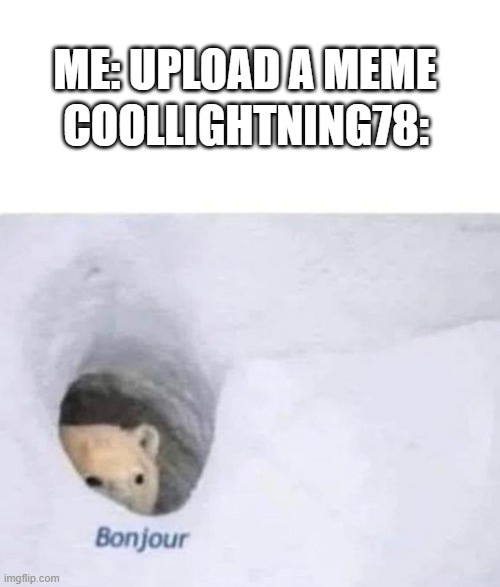Always comment (like this one) | ME: UPLOAD A MEME; COOLLIGHTNING78: | image tagged in bonjour,bruh | made w/ Imgflip meme maker