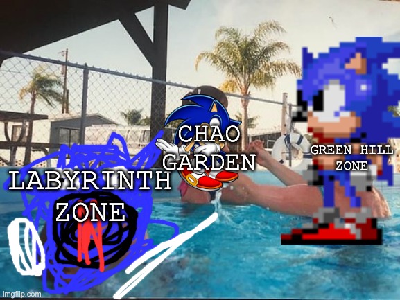 Green Hill Zone and the Chao Garden are better than Labyrinth Zone | CHAO GARDEN; GREEN HILL
ZONE; LABYRINTH
ZONE | image tagged in kid drowning | made w/ Imgflip meme maker