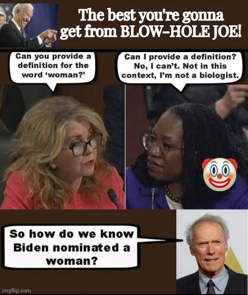 How do we know its a woman Clint Eastwood | The best you're gonna get from BLOW-HOLE JOE! | image tagged in biden | made w/ Imgflip meme maker