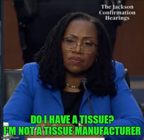 Katanji Brown Jackson | DO I HAVE A TISSUE? I'M NOT A TISSUE MANUFACTURER | image tagged in katanji brown jackson | made w/ Imgflip meme maker