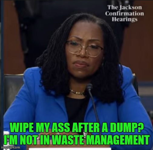 Katanji Brown Jackson | WIPE MY ASS AFTER A DUMP? I'M NOT IN WASTE MANAGEMENT | image tagged in katanji brown jackson | made w/ Imgflip meme maker
