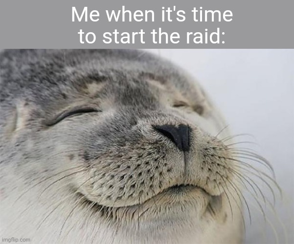 Satisfied Seal Meme | Me when it's time to start the raid: | image tagged in memes,satisfied seal | made w/ Imgflip meme maker