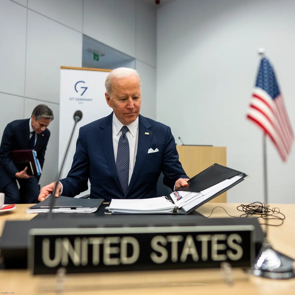 At the G-7 Meeting in Brussels; March 24, 2022 | image tagged in president joe biden represents the united states | made w/ Imgflip meme maker