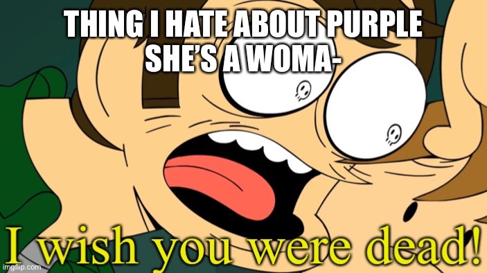 I wish you were dead | THING I HATE ABOUT PURPLE
SHE’S A WOMA- | image tagged in i wish you were dead | made w/ Imgflip meme maker