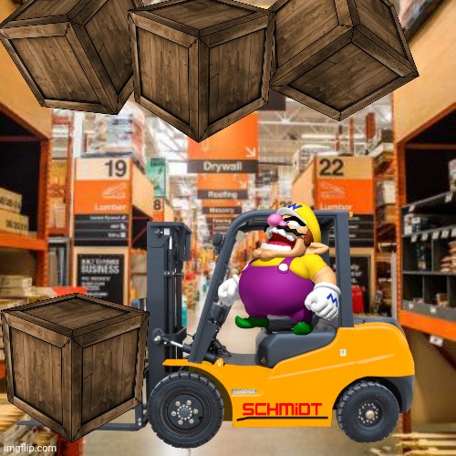 Wario becomes Forklift Certified and dies.mp3 | image tagged in wario,wario dies,forklift,vehicle,home depot,crate | made w/ Imgflip meme maker