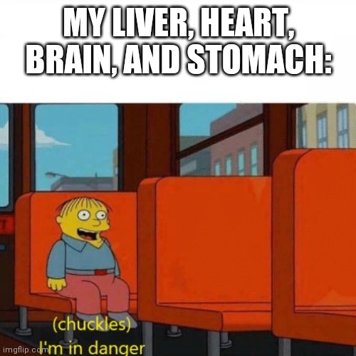 Chuckles, I’m in danger | MY LIVER, HEART, BRAIN, AND STOMACH: | image tagged in chuckles i m in danger | made w/ Imgflip meme maker
