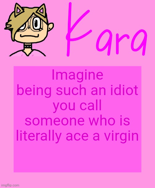 Kara temp | Imagine being such an idiot you call someone who is literally ace a virgin | image tagged in kara temp | made w/ Imgflip meme maker