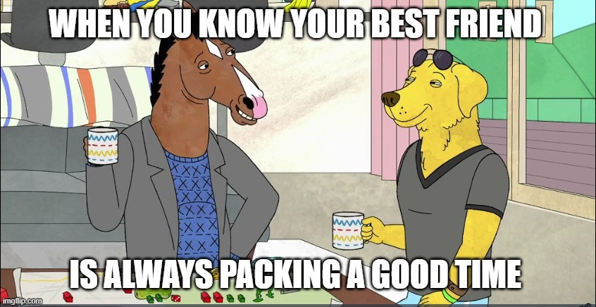 a horse's best friend | WHEN YOU KNOW YOUR BEST FRIEND; IS ALWAYS PACKING A GOOD TIME | image tagged in memes,furries,furry memes | made w/ Imgflip meme maker