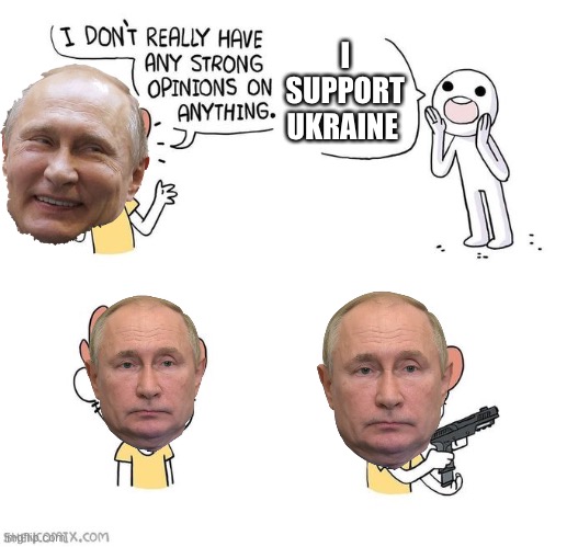 Putin be like | I SUPPORT UKRAINE | image tagged in i don't really have strong opinions,vladimir putin,putin,ukraine | made w/ Imgflip meme maker