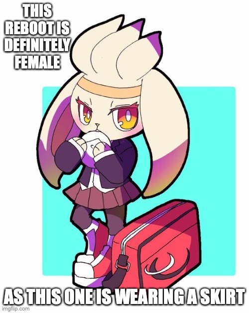Female Raboot | THIS REBOOT IS DEFINITELY FEMALE; AS THIS ONE IS WEARING A SKIRT | image tagged in pokemon,memes,raboot | made w/ Imgflip meme maker