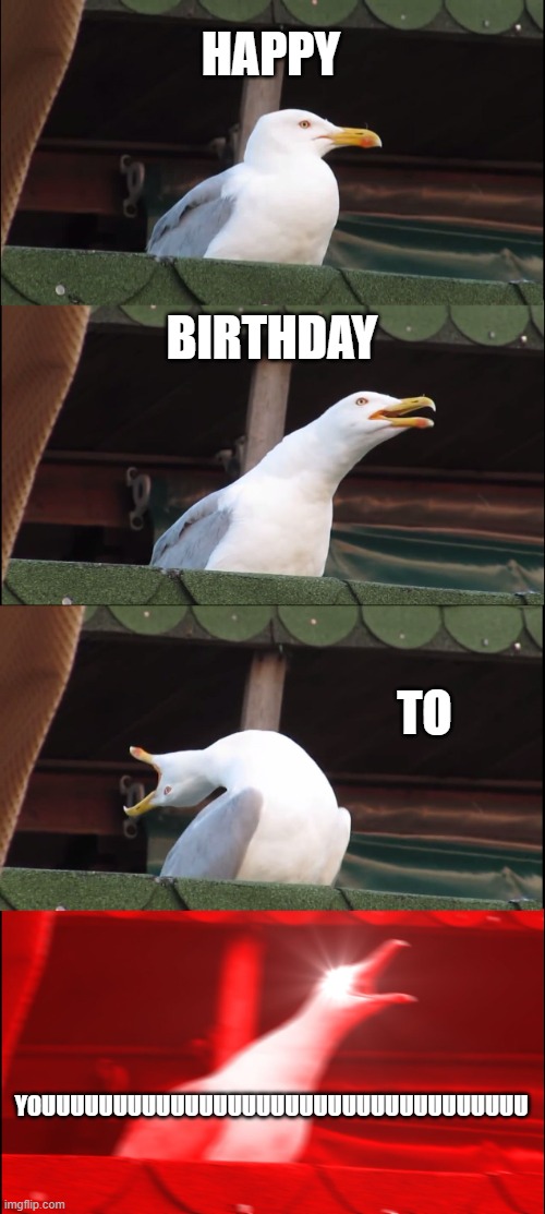 Kids when the play a game in a birthday party | HAPPY; BIRTHDAY; TO; YOUUUUUUUUUUUUUUUUUUUUUUUUUUUUUUUUUU | image tagged in memes,inhaling seagull | made w/ Imgflip meme maker