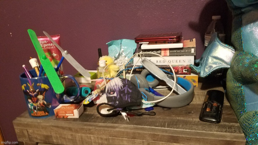 random shit on my nightstand reveal :l | made w/ Imgflip meme maker