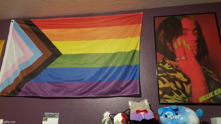 my flag and my billie eilish poster :D (and yes i do have a father for those who think i don't)) | made w/ Imgflip meme maker