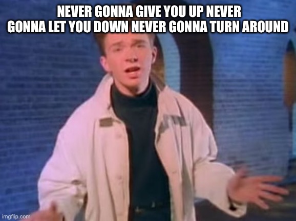 rick astley never gonna let you down | NEVER GONNA GIVE YOU UP NEVER GONNA LET YOU DOWN NEVER GONNA TURN AROUND | image tagged in rick astley never gonna let you down | made w/ Imgflip meme maker