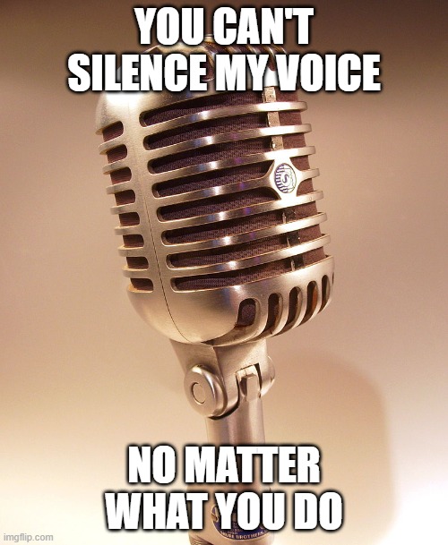 Microphone | YOU CAN'T SILENCE MY VOICE; NO MATTER WHAT YOU DO | image tagged in microphone,memes,president_joe_biden,speech | made w/ Imgflip meme maker