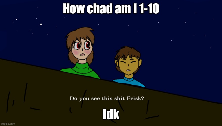 Do you see this shit Frisk? | How chad am I 1-10; Idk | image tagged in do you see this shit frisk | made w/ Imgflip meme maker
