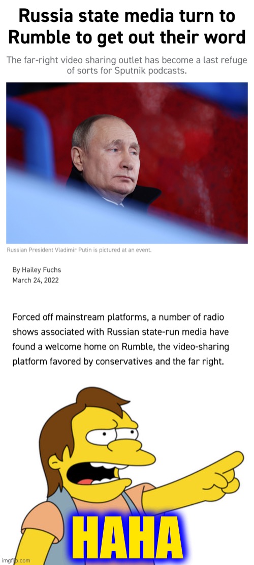 Sad! Low energy! | HAHA | image tagged in russian state media on rumble,nelson muntz haha | made w/ Imgflip meme maker