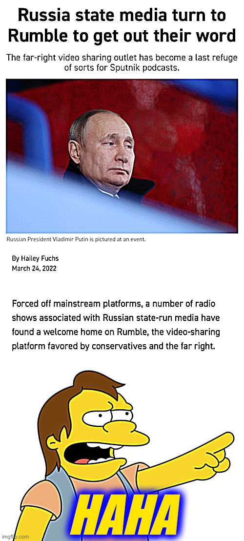 Sad! Low energy! | HAHA | image tagged in russian state media on rumble,nelson muntz haha | made w/ Imgflip meme maker