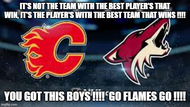 IT'S NOT THE TEAM WITH THE BEST PLAYER'S THAT WIN, IT'S THE PLAYER'S WITH THE BEST TEAM THAT WINS !!!! YOU GOT THIS BOYS !!!!  GO FLAMES GO !!!! | made w/ Imgflip meme maker