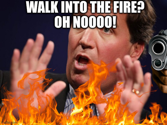 is this fucking dark enough yet | WALK INTO THE FIRE?
OH NOOOO! | image tagged in tucker carlson,endtimes | made w/ Imgflip meme maker
