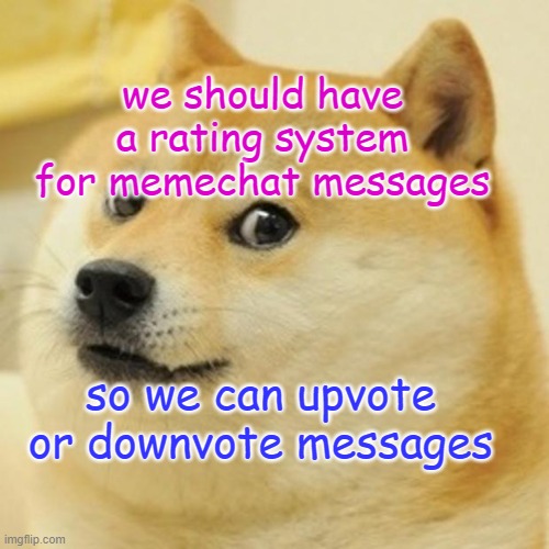 Doge Meme | we should have a rating system for memechat messages; so we can upvote or downvote messages | image tagged in memes,doge | made w/ Imgflip meme maker