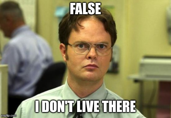 Dwight Schrute Meme | FALSE I DON'T LIVE THERE | image tagged in memes,dwight schrute | made w/ Imgflip meme maker