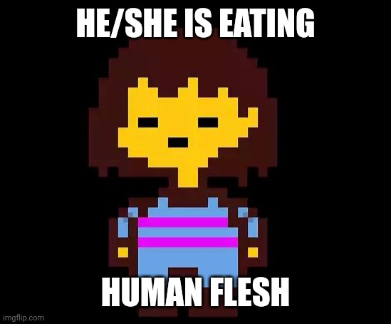Undertale Frisk | HE/SHE IS EATING HUMAN FLESH | image tagged in undertale frisk | made w/ Imgflip meme maker