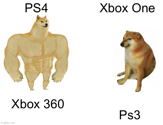 Buff Doge vs. Cheems | PS4; Xbox One; Xbox 360; Ps3 | image tagged in memes,buff doge vs cheems | made w/ Imgflip meme maker