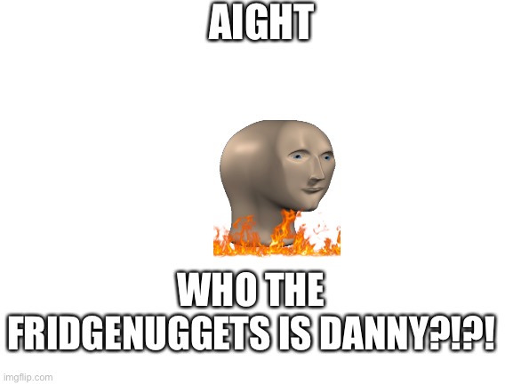 Blank White Template | AIGHT; WHO THE FRIDGENUGGETS IS DANNY?!?! | image tagged in blank white template,danny | made w/ Imgflip meme maker