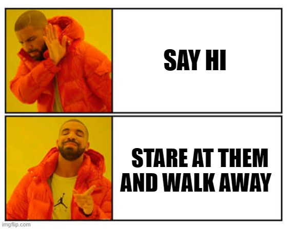 No - Yes | SAY HI; STARE AT THEM AND WALK AWAY | image tagged in no - yes | made w/ Imgflip meme maker