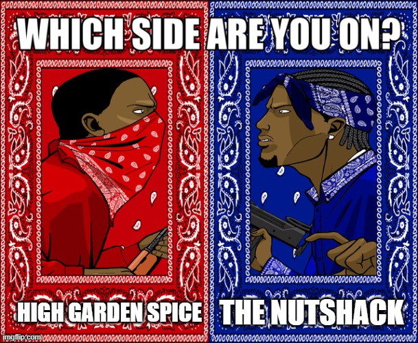 WHICH SIDE ARE YOU ON? | THE NUTSHACK; HIGH GARDEN SPICE | image tagged in which side are you on | made w/ Imgflip meme maker