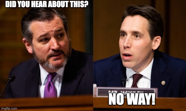 Cruz and Hawley | DID YOU HEAR ABOUT THIS? NO WAY! | image tagged in cruz and hawley | made w/ Imgflip meme maker