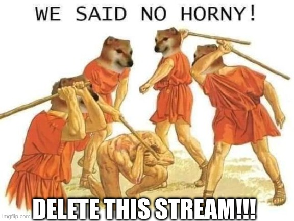 DIE | DELETE THIS STREAM!!! | image tagged in we said no horny | made w/ Imgflip meme maker
