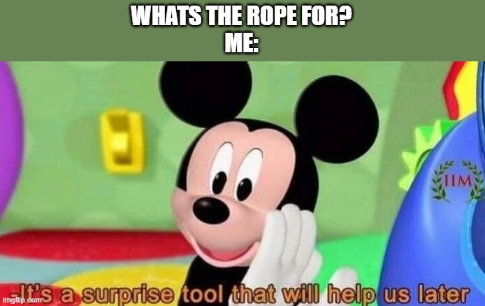 Surprise tool | WHATS THE ROPE FOR?
ME: | image tagged in surprise tool | made w/ Imgflip meme maker